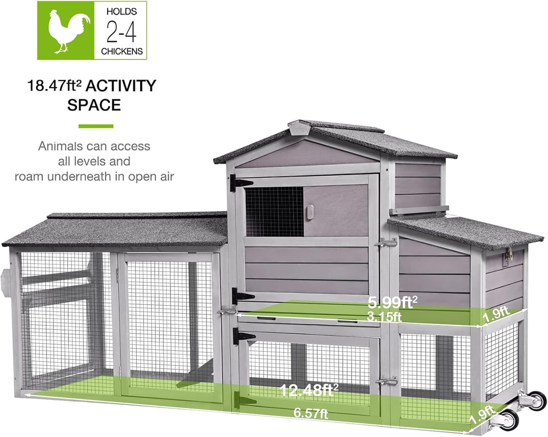 MEDEHOO 80" Mobile Chicken Coop with Wheels - Weatherproof Wooden Hen House, Outdoor Poultry Cage &amp; Nesting Box Run, Expandable Design Chicken Coop-AIR61-MA