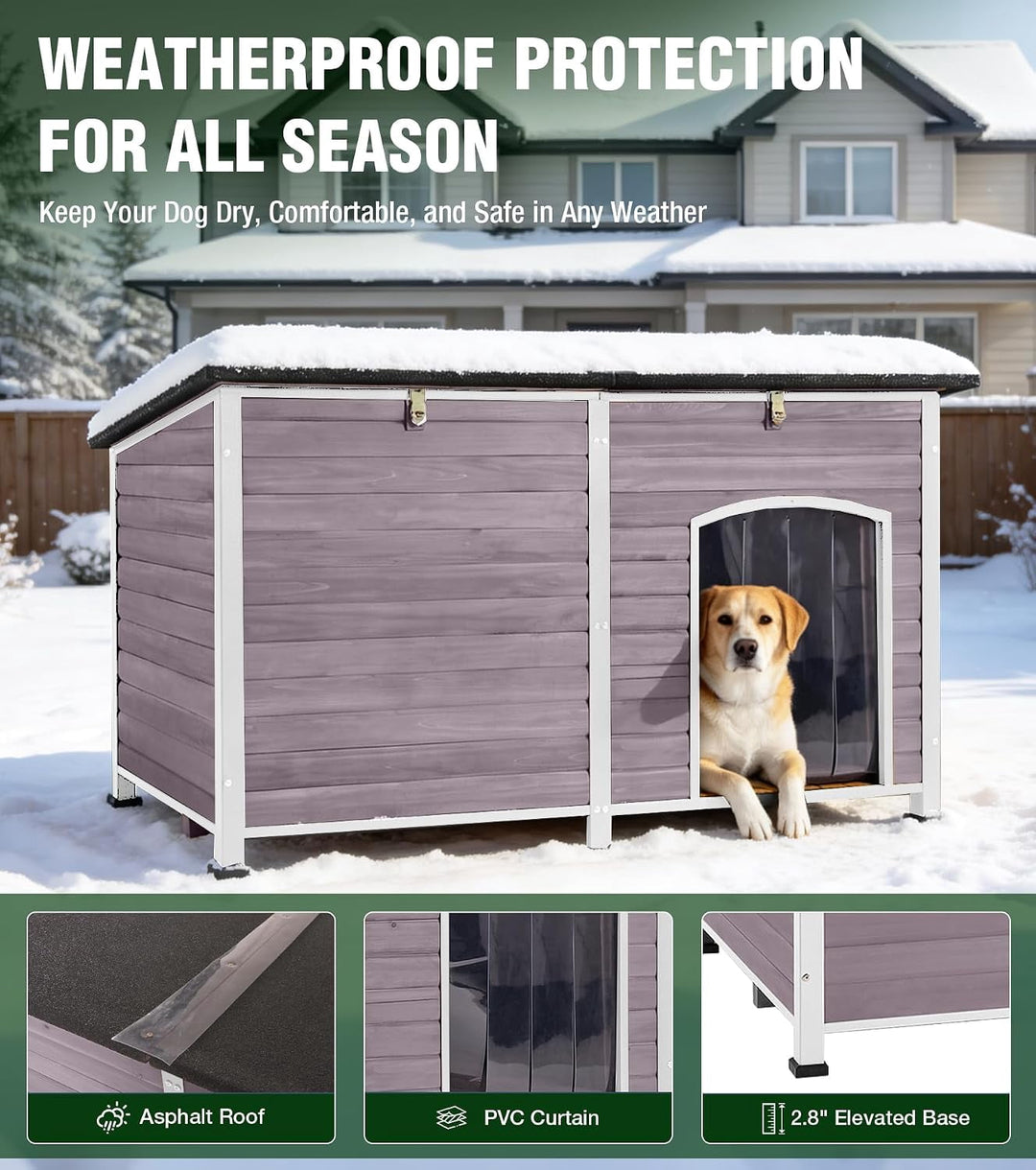 MEDEHOO 59" H Heated Dog House Outdoor, XXL Insulated Kennel with Heater for Winter, Waterproof Iron Frame for Large Dogs AIR64-HP-WM