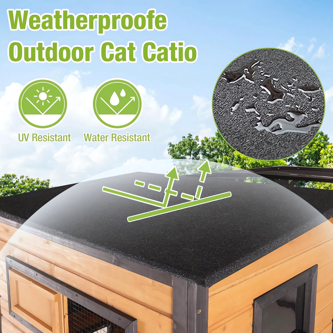 MEDEHOO 77" Large Catio Cat Enclosure for Outdoor, Weatherproof Window Catio with Roof, with 4 Resting Platforms, Indestructible Feral Cat Shelter for Backyard