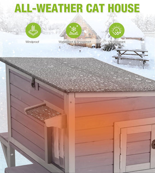 BUTINGLALE Insulated Outdoor Cat House with 0.78" Thick Liner - 6-Side All-Around Insulation, 3 Escape Doors &amp; Elevated Moisture-Proof Base - Weatherproof Feral Cat Shelter AIR91IN-AD