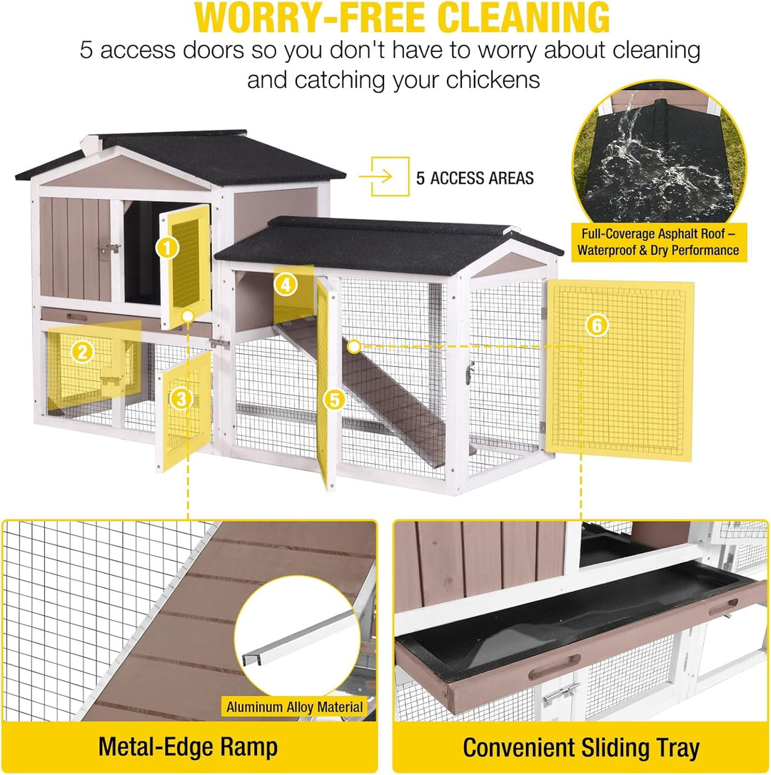MEDEHOO Chicken Coop for 2 Chickens, Outdoor Wooden Rabbit Hutch Hen House Poultry Quail Cage with Weatherproof Asphalt Roof, Leakproof Pull-Out Tray for 2 Rabbits or Small Animals