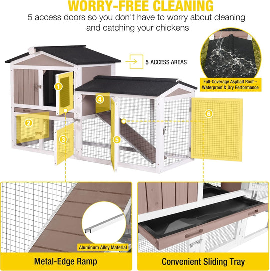 MEDEHOO Chicken Coop for 2 Chickens, Outdoor Wooden Rabbit Hutch Hen House Poultry Quail Cage with Weatherproof Asphalt Roof, Leakproof Pull-Out Tray for 2 Rabbits or Small Animals