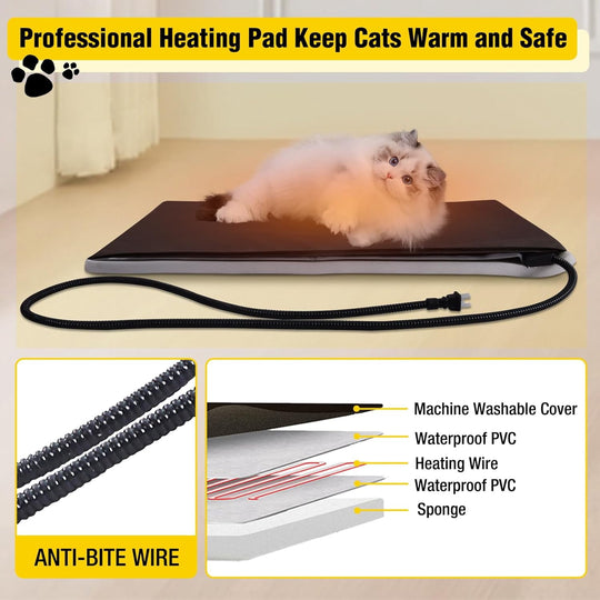MEDEHOO Heated Cat House for Outside Large Outdoor Cat House Insulated Weatherproof Feral Cat Shelter with Heating Pad, Insulated Thermal Liner, Chewproof Cable for 1-4 Cats, Winter-Ready (Black)