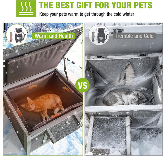 MEDEHOO 23.6" Heated Outdoor Cat House for Winter, Insulated Feral Cat Shelter with Thermostatic Heating Pad and 6-Sided Zippered Liner