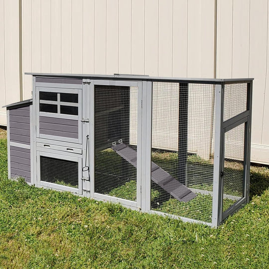 MEDEHOO 78.4"Large Chicken Coop with Run, Mobile Portable Hen House Poultry Cage for 4-6 Chickens with Wheels, Nesting Box, Metal Tray, Waterproof