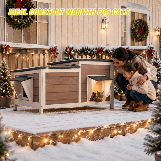 MEDEHOO 39.1" Large Heated Outdoor Cat House for 1-4 Cats, Insulated Wooden Feral Cat Shelter with Heating Pad and Escape Doors