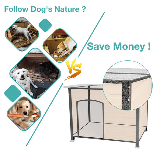 BUTINGLALE Indoor Outdoor Dog House,Anti-Chewing Iron Frame Dog Kennel,Wood Warm Pets Home,Weatherproof Outside Shelter for Feral Animal 33.5" (L) X 22" (W) X 25.2" (H) Brown AIR74-A11