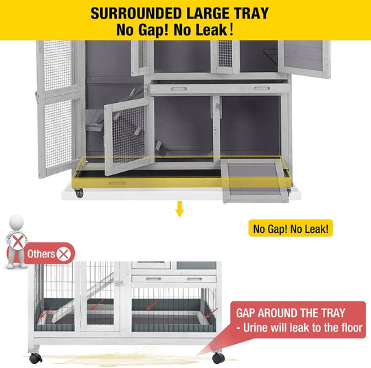 MEDEHOO Bunny Cage Rabbit Hutch Indoor Rabbit House with Wheels Outdoor Guinea Pig House with Two Plastic Tray