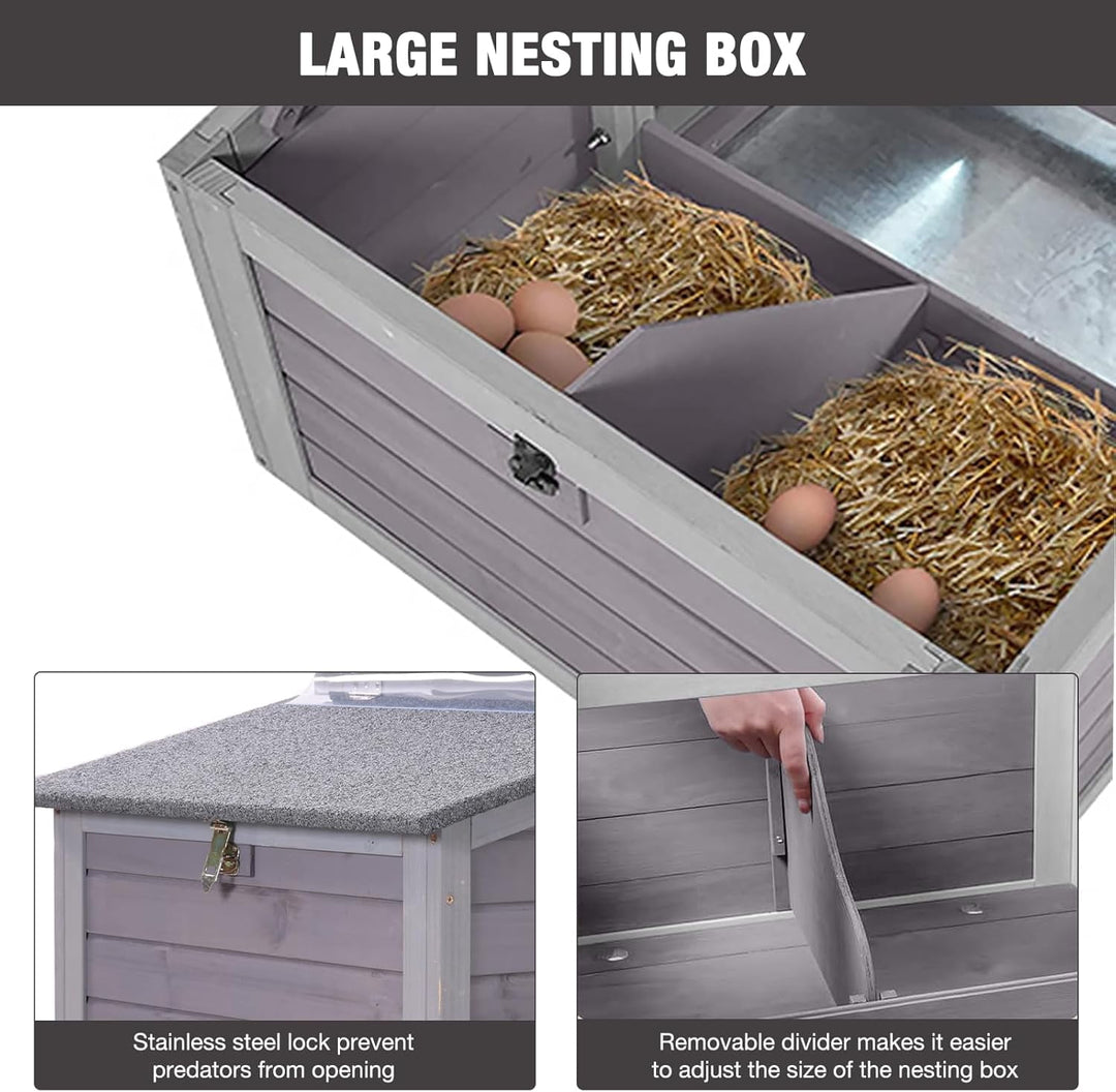 MEDEHOO 79‘’ Chicken Coop with Wheels, Wooden Hen House with Large Nesting Box, Outdoor Poultry Cage with Leakproof Pull-on Tray, Backyard Chicken Coop with Run, Weatherproof Rabbit Hutch CK7008-4DML-WM