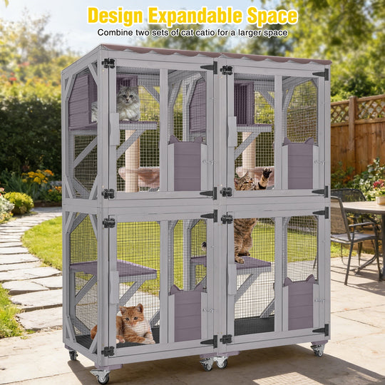 MEDEHOO Outdoor Cat Catio Enclosure with Wheels, Movable Outdoor Cat House Cat Cage with Upgraded Resting Box, Waterproof Cover