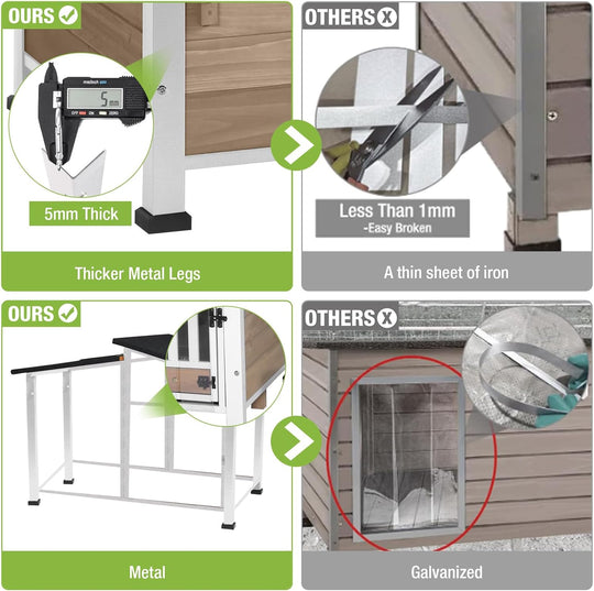 MEDEHOO Dog House for Outdoor Use with Matel Frame, Waterproof Design -All-Weather Wooden Kennel with Sliding Window &amp; Metal Frame Brown AIR7021-B-G11-WM