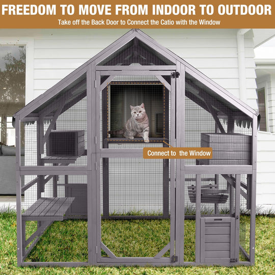 MEDEHOO Cat House Outdoor Catio for Cat Enclosure Large Kitty Shelter with Waterproof Cover, Platforms,55" Kitty Playpen