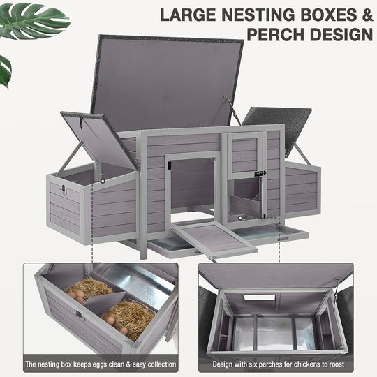 MEDEHOO Chicken Coop Large Expandable Chicken House for Outdoor with Two Nesting Box, Leakproof Pull-on Tray and UV-Resistant Roof Panel AIR69-Q-WM