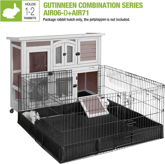 MEDEHOO 2-Tier Indoor Rabbit Hutch Bunny Hutch Guinea Pig Cage with Plastic Trays, Wheels &amp; Ramp 47.2" Multi-Door Wooden Rabbit Cage for Rabbits, Bunnies, and Guinea Pigs (Brown) AIR006-D-WM