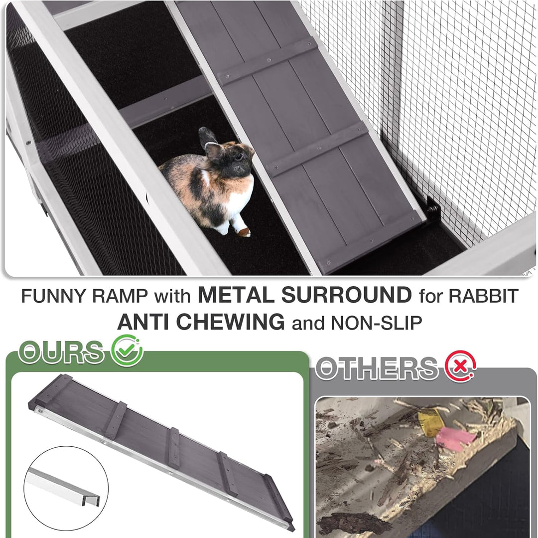 MEDEHOO 2-Story Indoor Rabbit Hutch with Chew-Proof Outdoor Rabbit Cage with 6 Locking Casters Bunny Cage 2 Pull-Out Trays Guinea Pigs Cage 62" Gray