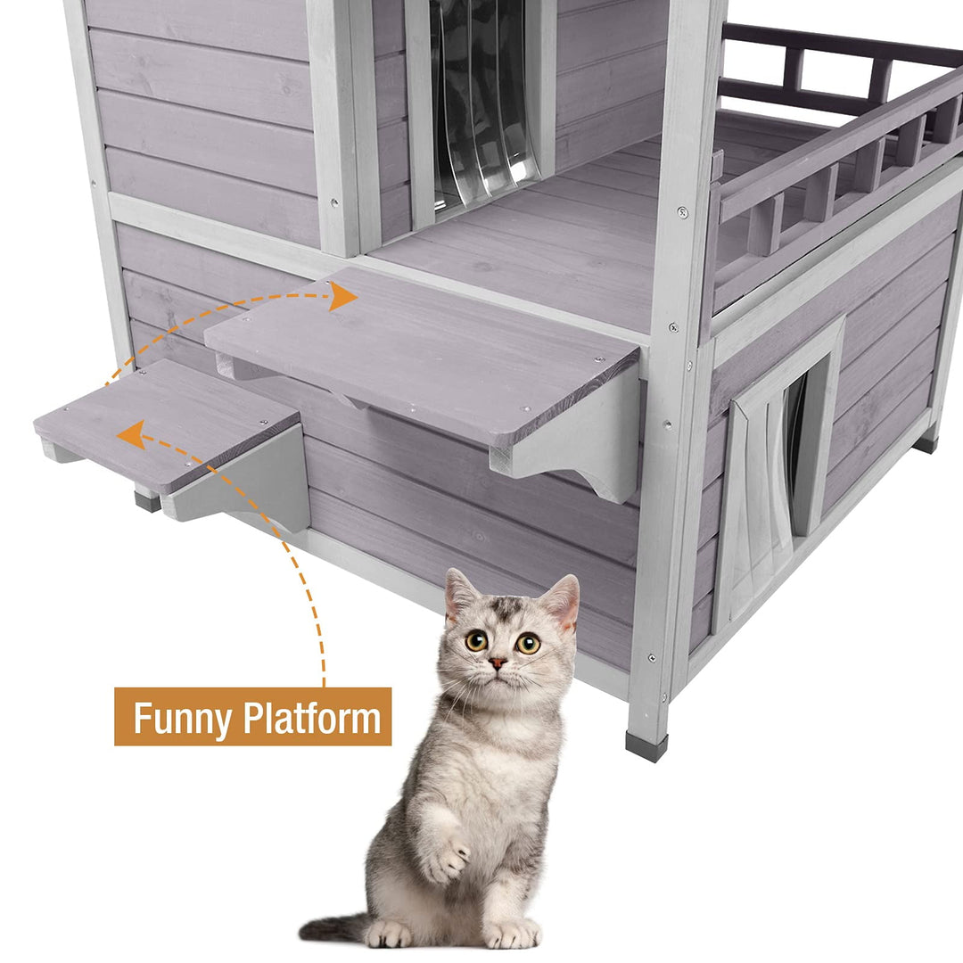 BUTINGLALE Outdoor Feral Cat House, Outside Cat Condos Two Story, Rainproof Kitty House for Winter AIR33-T