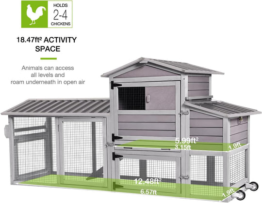 MEDEHOO Chicken Coop 80in Mobile Chicken House with Run Portable Wooden Poultry Cage with Nesting Box Rabbit Hutch on Wheels,Movable AIR61-J-WM