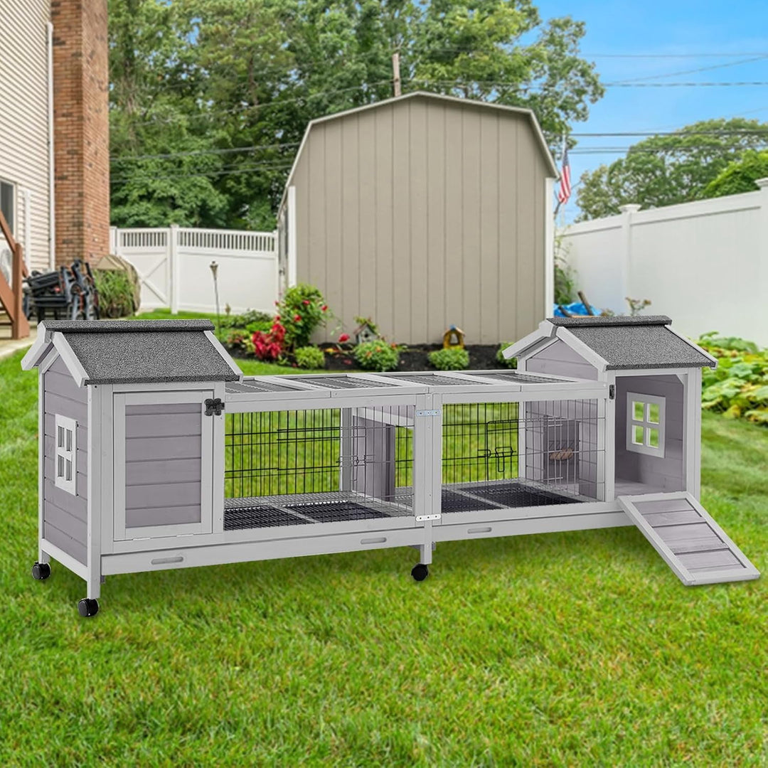 MEDEHOO Rabbit Hutch Indoor Outdoor Bunny Cage Upgrade Large Space for Rabbit,Guinea Pig,Bunny and Other Small Animals,On Wheels Move Easily