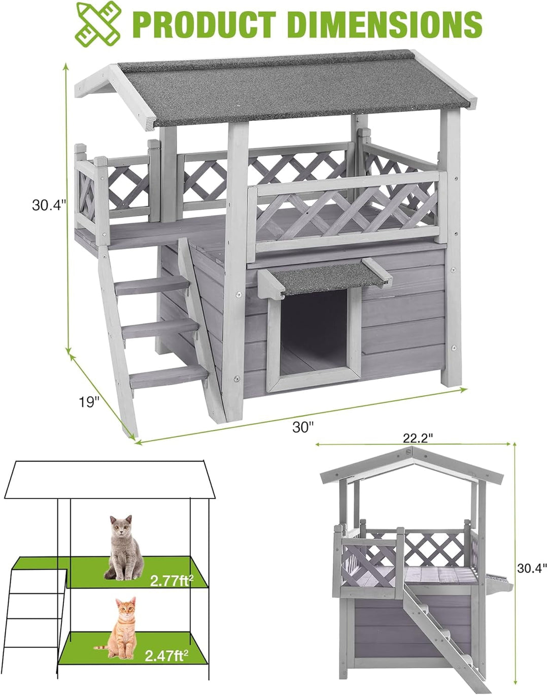MEDEHOO Cat House Outdoor Weatherproof – 100% Solid Fir with Waterproof Paint, Two-Level Design, All-Weather Protection &amp; Elevated Base – Kitty Shelter for Feral Cats, Indoor/Outdoor Use