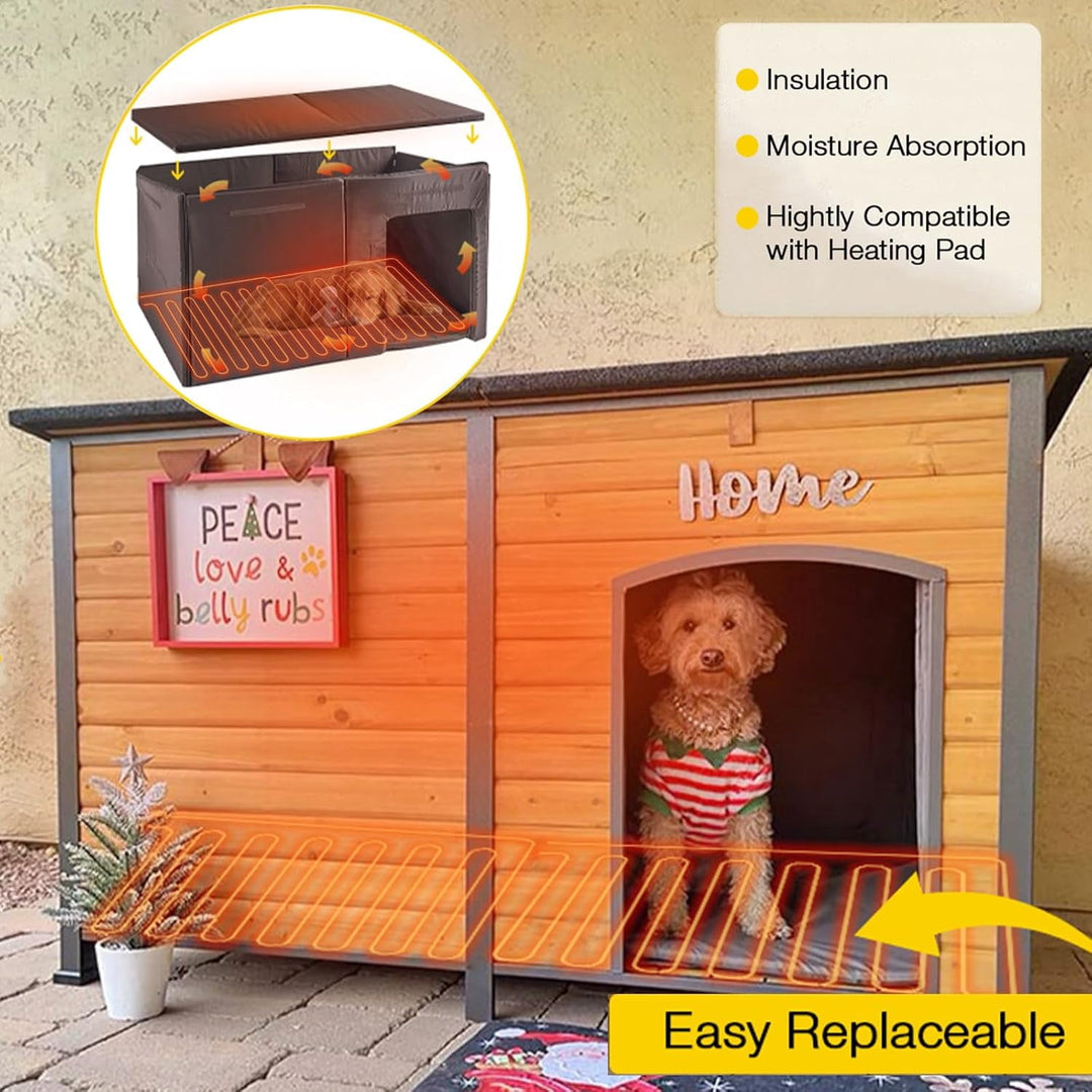 MEDEHOO Heated Dog House Outdoor Extra Large 59" Dog Kennel with Insulation Liner Strong Iron Frame Construction Pet Cage with Insulted Liner Keep Warm in Winter Weatherproof Design, Heater Include AIR63-HP-WM