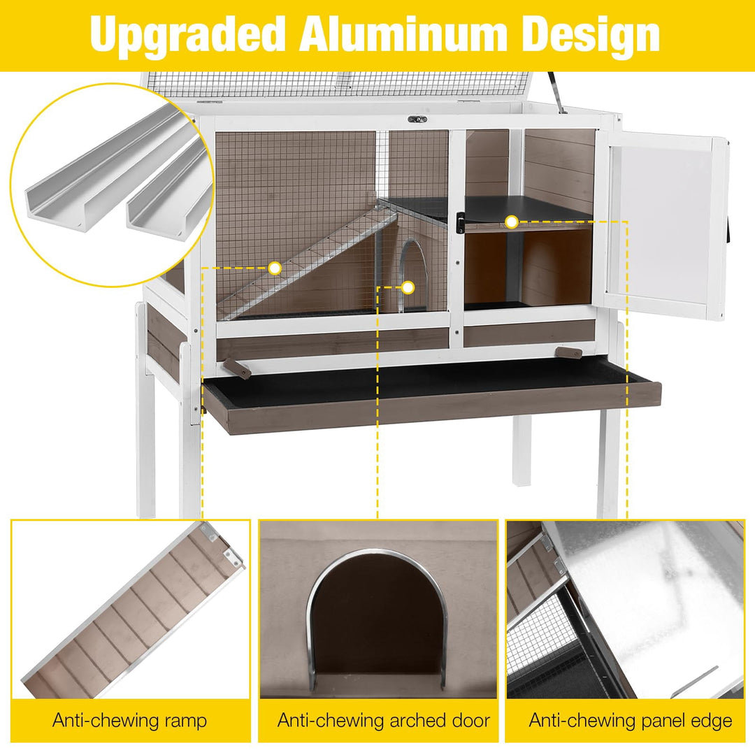 MEDEHOO Guinea Pig Cages Indoor Rabbit Hutch with Removable Stand Anti Chewing - Brown AIR53-WZ-WM