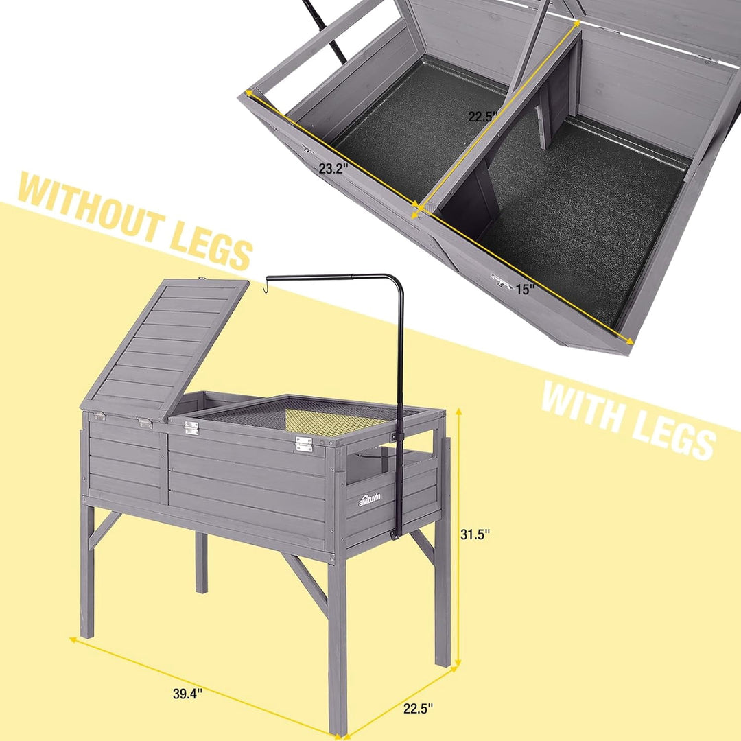 MEDEHOO Tortoise Habitat, Wooden Tortoise House with Detachable Legs, Turtle Cage Reptile Terrarium with Lamp Holder