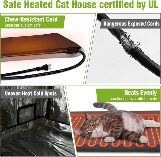 MEDEHOO Heated Cat House for Outside, 2-Story Wooden Cat House Weatherproof for Winter Outdoor Feral Cat Shelter with Heater and Insulated Liner, Brown