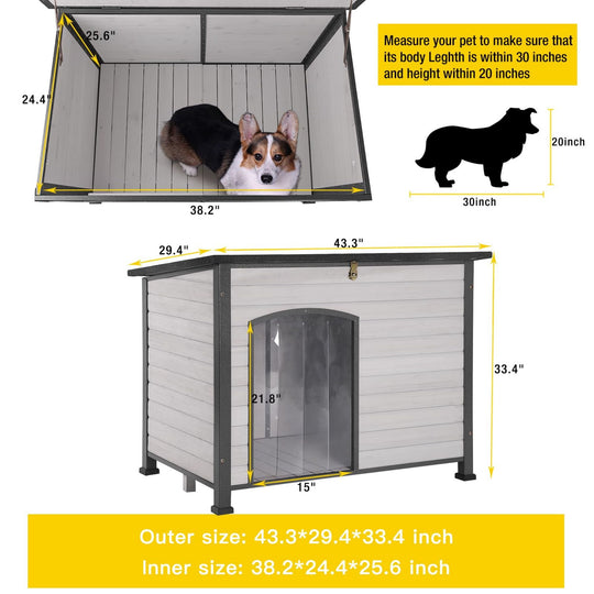 MEDEHOO Wooden Dog House Anti-chewing Kennels for Outdoor &amp; Indoor, Off-White Large