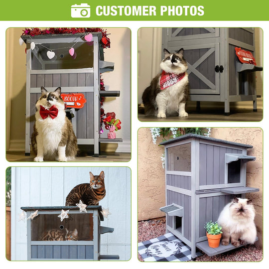 MEDEHOO Insulated Cat House Outdoor, Feral Cat Shelter for Winter Weatherproof with Insulated Liner, Gray