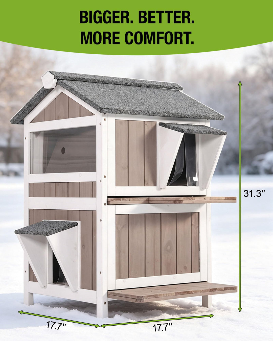 MEDEHOO Heated Insulated Outdoor Cat House for 1-2 Cats, Waterproof Feral Cat Shelter with Washable Liner, Heating Pad &amp; 2 Doors