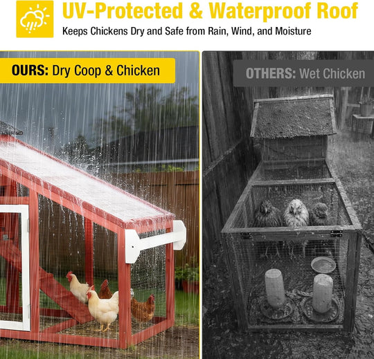 MEDEHOO Large Chicken Coop with Wheels, Mobile Chicken House for Outdoor, Poultry Cage with Nesting Box, Leakproof Pull-Out Tray &amp; UV-Resistant Roof