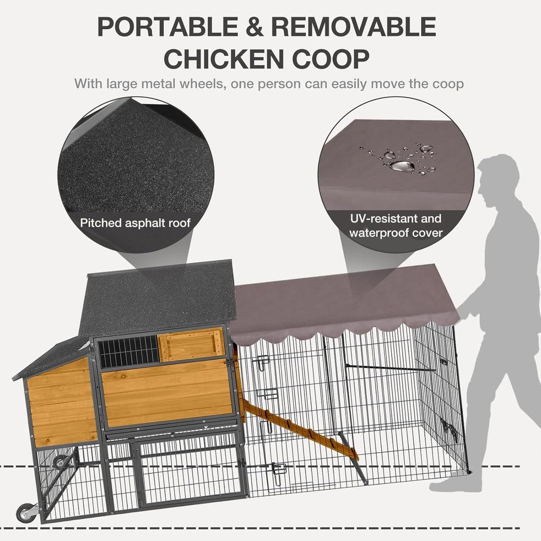 Ultimate Chicken Coop with Wheels - Spacious 85" Metal Frame Chicken House with Nesting Box and Leakproof Pull-on Tray - Chicken Tractor Portable &amp; Waterproof, Perfect for Chickens! AIR7006-L