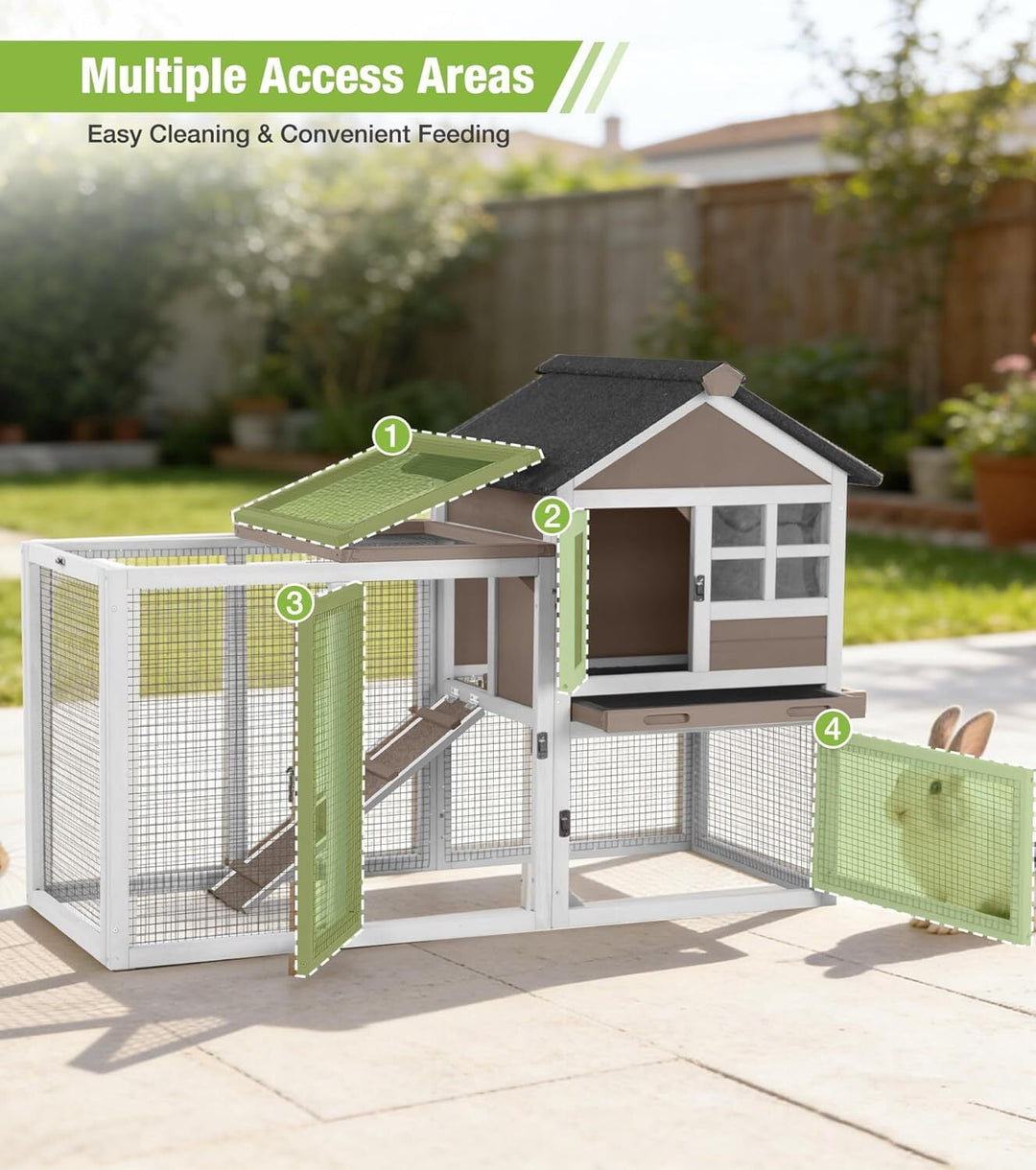 MEDEHOO Rabbit Hutch Outdoor Rabbit Cage Indoor 51.6" L Waterproof Bunny Cage with Chew-Proof Ramp and Lockable Doors for Indoor Outdoor Use Grey