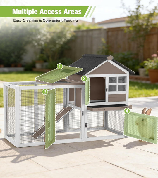 MEDEHOO Rabbit Hutch Outdoor Rabbit Cage Indoor 51.6" L Waterproof Bunny Cage with Chew-Proof Ramp and Lockable Doors for Indoor Outdoor Use Grey