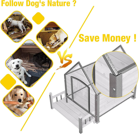 MEDEHOO Outdoor Dog House, Puppy Shelter, Anti-Bite Design for Medium Dogs with Porch