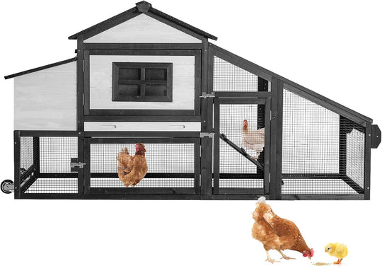 MEDEHOO Chicken Coop, Mobile Chicken House with with Wheels, Outdoor Hen House Poultry Cage with Nesting Box, Leakproof Pull Out Tray and UV-Resistant Roof,Rabbit Hutch Duck Coop (Black) AIR23-BL-A11-WM