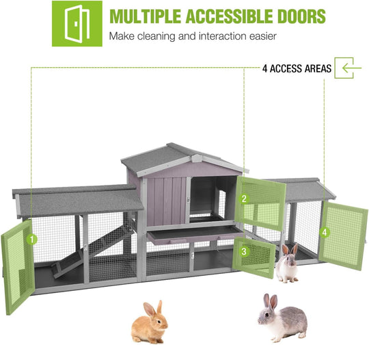 BUTINGLALE Rabbit Hutch Outdoor Large Chicken Coop with Cleaning Tray and Waterproof Roof Wooden Bunny Hutch PVC Floor Bottom for Small and Medium Bunny Rabbit Chick 87.8" L AIR04-B-A
