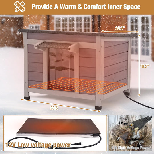 MEDEHOO Heated Outdoor Cat House for Winer, Cat House for Outdoor Cats Insulated Feral Cat Shelter AIR12-IN-HPS-WM