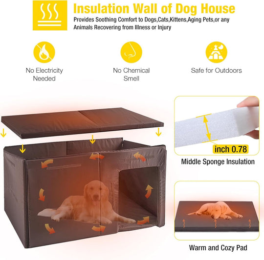 MEDEHOO Outdoor Dog House 59" Extra Large Insulated Dog Kennel with Insulation Liner for Winter,All-Around Iron Frame AIR64-IN-WM