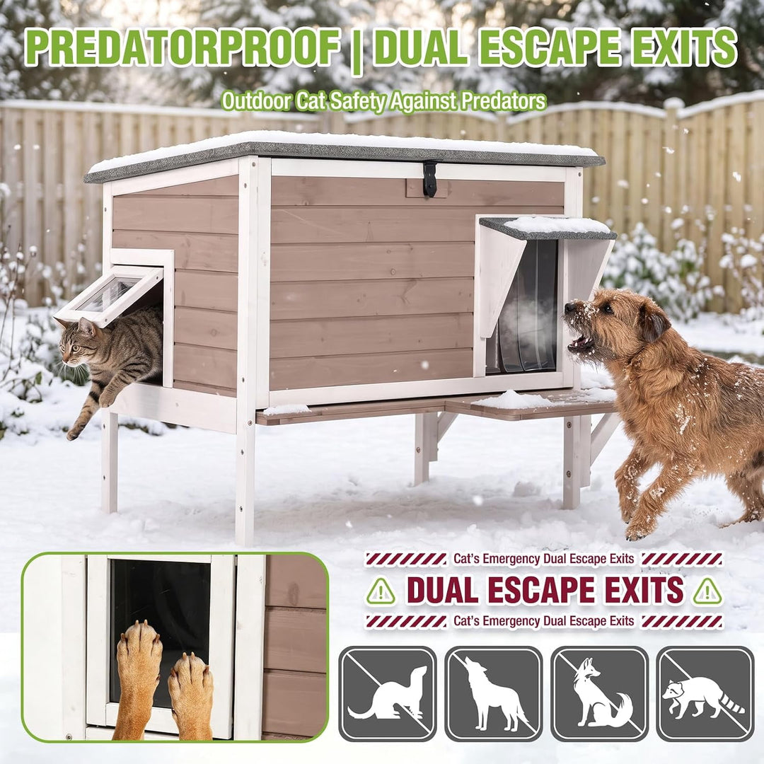 Heated Outdoor Cat House with Heating Pad and 6-Sided Insulation for Feral and Stray Cats, Brown AIR91-WB-HP-GE
