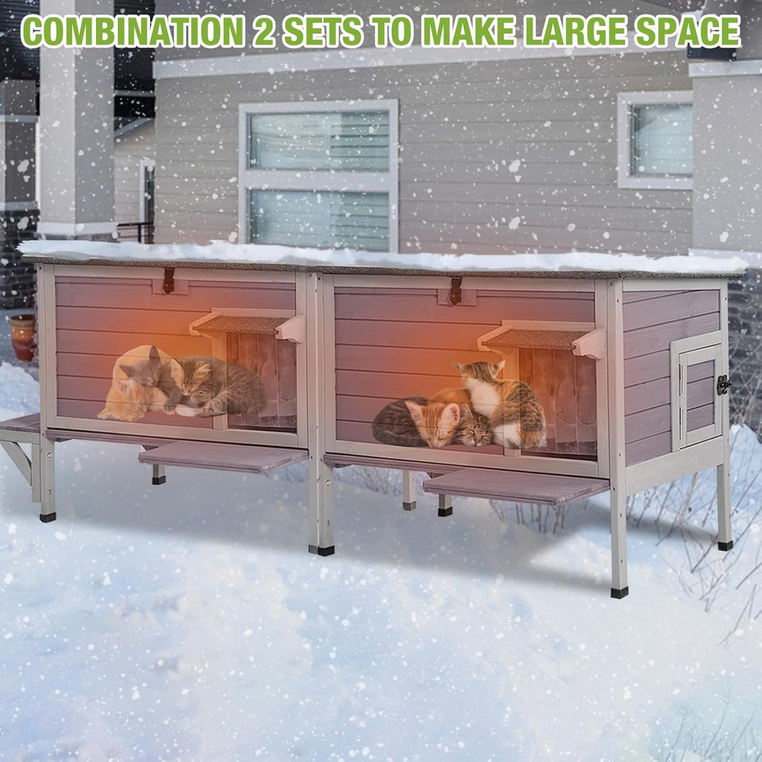 MEDEHOO Insulated Outdoor Cat House with All-Round Liner, Weatherproof Feral Cat Shelter for Winter, Outside Stray Cat House with 3 Escape Doors and Elevated Base AIR91-IN-ML