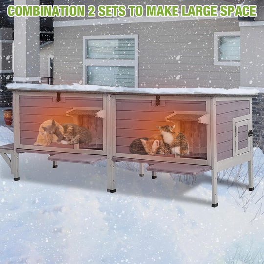 MEDEHOO Insulated Outdoor Cat House with All-Round Liner, Weatherproof Feral Cat Shelter for Winter, Outside Stray Cat House with 3 Escape Doors and Elevated Base AIR91-IN-ML