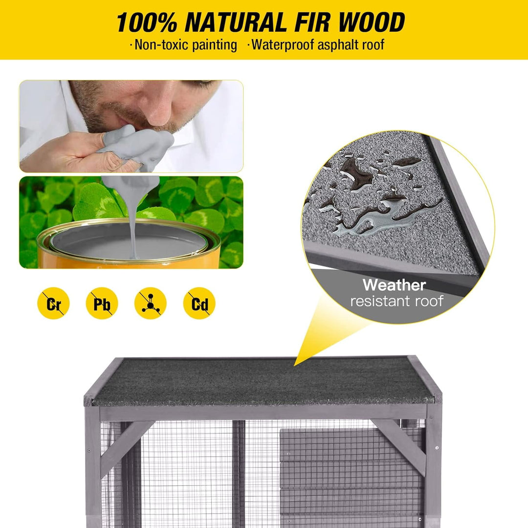 MEDEHOO Catio Outdoor Cat House Wooden Cat Enclosure Resting Box with 3 Platforms, 71 inch Kitten Condo Pets Cage, Gray AIR22-WM