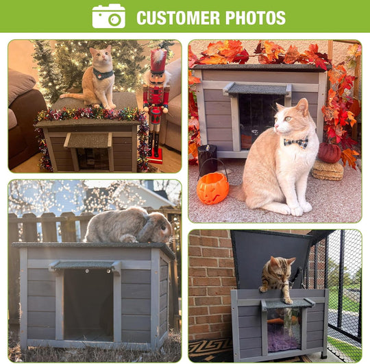 BUTINGLALE Outdoor Feral Cat House Weatherproof, Small Wooden Rabbit Hutch Bunny Cage Indoor-PVC Door Flaps AIR012-WM