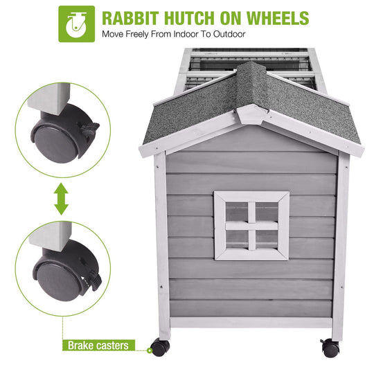 MEDEHOO Rabbit Hutch Outdoor Bunny Cage Indoor with Large Space Guinea Pig House on Wheels 10.4 ft², No Leak Trays, Run AIR68-Y