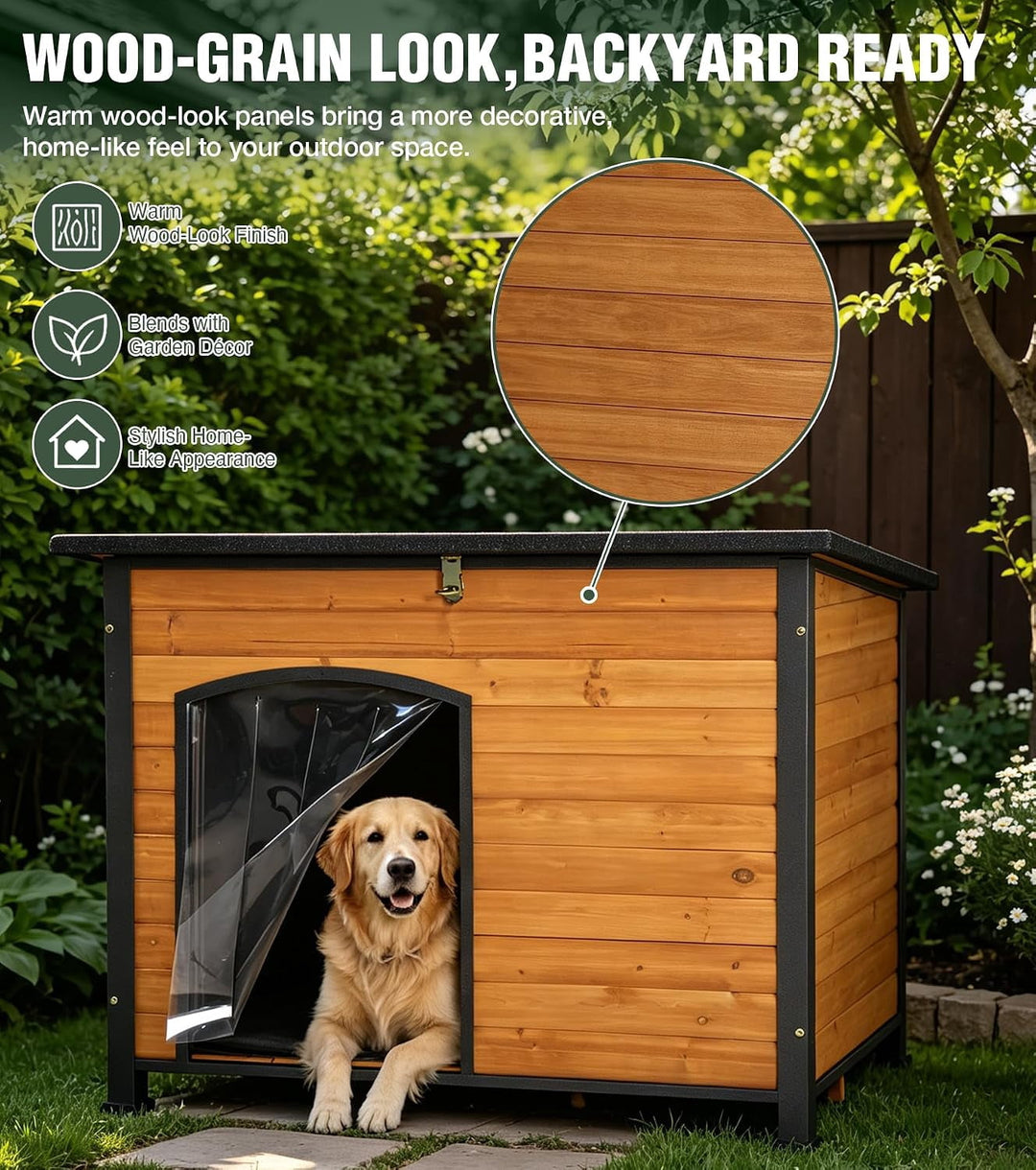 MEDEHOO Wooden Dog House Anti-chewing Kennels for Outdoor &amp; Indoor, Brown, Large