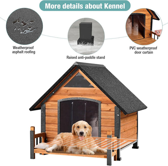 MEDEHOO Insulated Dog House with Heating Pad, Weatherproof Outdoor Kennel for Large Dogs, Chew-Resistant Iron Frame &amp; Asphalt Roof XLarge AIR80-L-HP-A12-WM