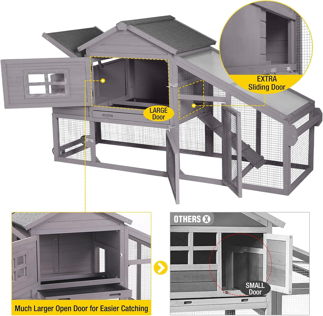 MEDEHOO Chicken Coop for 4 Chickens, Mobile Chicken House with with Wheels, Outdoor Hen House Poultry Cage with Nesting Box, Leakproof Pull Out Tray and UV-Resistant Roof