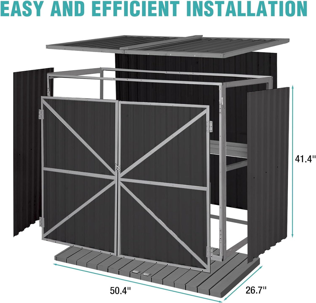 MEDEHOO Outdoor Storage Shed 4.2x2.2FT with Metal Frame &amp; Fir Wood, Weatherproof Resin Garden Shed for Patio Backyard, Horizontal Storage Cabinet with Adjustable Shelves AIR105-G-A11-WM