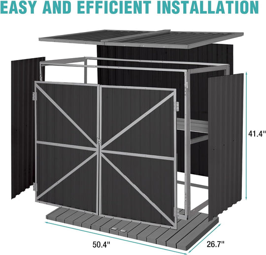 MEDEHOO Outdoor Storage Shed 4.2x2.2FT with Metal Frame &amp; Fir Wood, Weatherproof Resin Garden Shed for Patio Backyard, Horizontal Storage Cabinet with Adjustable Shelves AIR105-G-A11-WM
